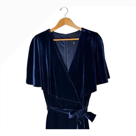 Alex Marie Jumpsuit Women 18 Navy Blue Velvet Cape Sleeves Belted Wide Leg Beth - Picture 4 of 7